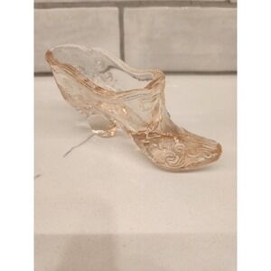 Vintage Mosser Light Pink Glass Shoe Slipper with Bow & Beaded Rim Scroll Design